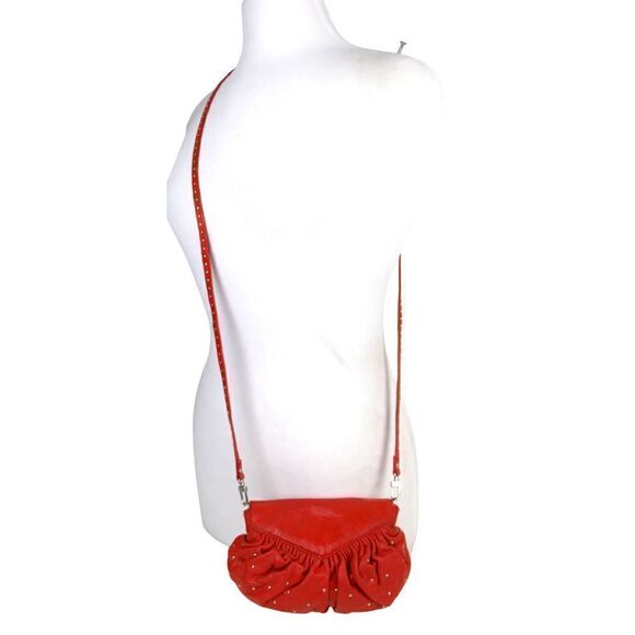 Latico SOFT RED GENUINE LEATHER STUDDED X-BODY SHOULDER BAG HANDBAG CLUTCH PURSE - Picture 6 of 16